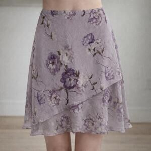 Vintage 90s y2k skirt womens 8 purple chiffon floral layered feminine fairy